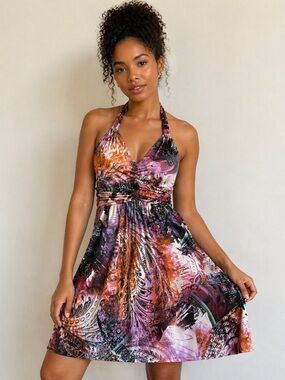 Dressbarn Paisley Halter Dress Size 6 Boho Flowy Mini Summer Vacation